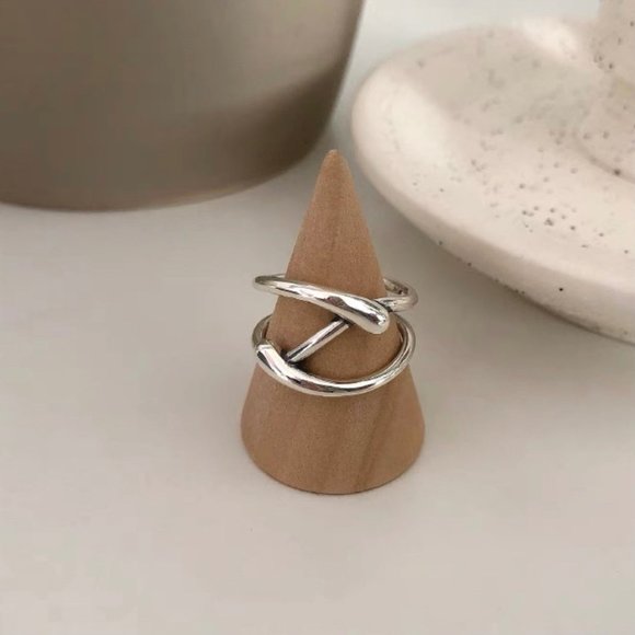 Multi Layered Ring, Black Enamel Ring, Stacking Ring Silver, Silver Ring Duo - Picture 4 of 10